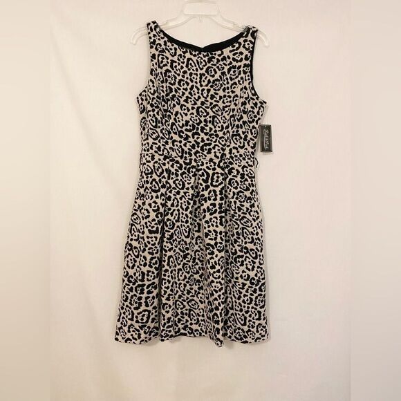 Peck & Peck Collection leopard print dress cream and black fit and flare size 12 - Picture 1 of 5